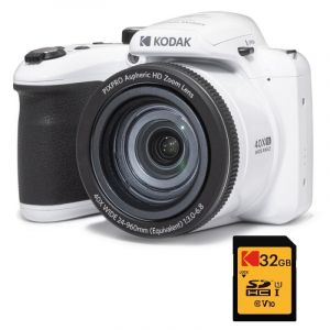Pack Kodak Pixpro Astro Zoom AZ405 Appareil Photo Bridge 20MP Blanc + Carte SDHC U1 Ultra Haute Vitesse 32Go
