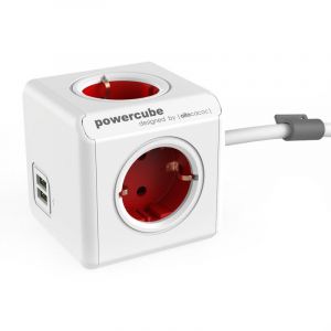 PowerCube Extended USB 4 Prises + 2 USB 1,5m Rouge