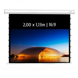 Kimex &Eacute;cran de Projection Motoris&eacute; Tensionn&eacute; 2,00x1,13m Format 16:9 Wi-Fi Bo&icirc;tier Blanc