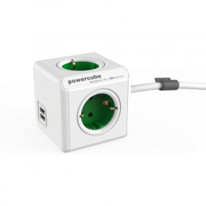 PowerCube Extended USB 4 Prises + 2 USB 1.5m Vert