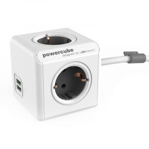 PowerCube Extended USB 4 Prises + 2 USB 1,5m Gris