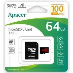 Carte m&eacute;moire Apacer MicroSDXC 64 Go UHS-I Classe 10 100 Mo/s + adaptateur