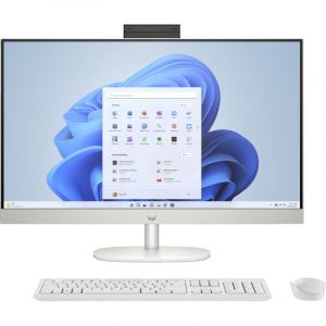 Ordinateur de bureau tout-en-un HP 27 pouces Ryzen 5 7520U 16 Go 512 Go SSD sans carte graphique dédiée Blanc