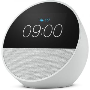 Réveil intelligent Amazon Echo Spot 2024 avec son de qualité et Alexa, blanc, lot de 2