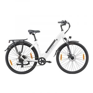 Vélo électrique Alfa 250W 36V 20Ah blanc avec autonomie de 100 km, écran LCD et freins à disque