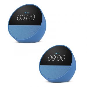 Réveil intelligent Amazon Echo Spot 2024 avec son de qualité et Alexa, bleu, lot de 2 unités