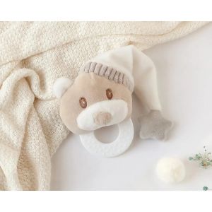 Anneau de dentition en peluche ours avec bonnet Kiokids