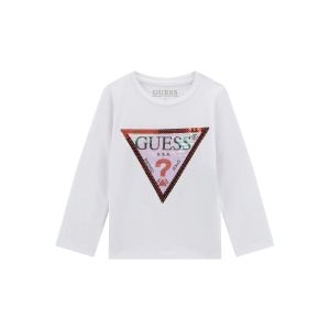 T-shirt avec logo triangulaire sequins manches longues fille Guess