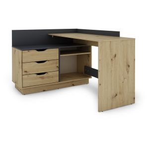 byLIVING Bureau d'angle Belfast avec compartiments, 129 x 105 x 83 cm (imitation ch&ecirc;ne/anthracite)