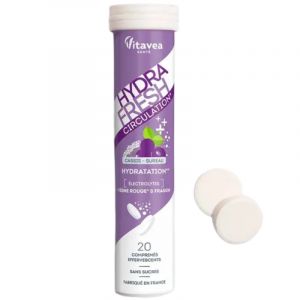 Vitavea HydraFresh Circulation Vigne Rouge et Fragon Go&ucirc;t Cassis 20 comprim&eacute;s effervescents