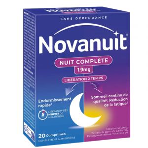 Novanuit &ndash; Nuit Compl&egrave;te 1,9 mg M&eacute;latonine 20 comprim&eacute;s