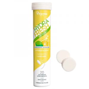Vitavea Sant&eacute; HydraFresh Hydratation D&eacute;tox Chicor&eacute;e et Pissenlit Go&ucirc;t Citron Jaune 20 comprim&eacute;s effervescents