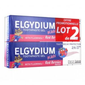 Elgydium Gel Dentifrice Kids Protection Caries 2/6 Ans Arôme Grenadine 2 x 50 ml