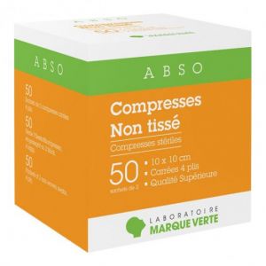Marque Verte Abso compresses st&eacute;riles non tiss&eacute; 10x10cm 50 sachets de 2