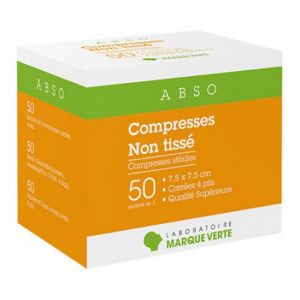 Marque Verte Abso compresses st&eacute;riles non tiss&eacute; 7,5x7,5cm 50 sachets de 2