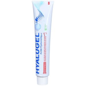 Hyalugel - Dentifrice à l'acide hyaluronique - Inflammation des gencives (gonflement, rougeur, saignement occasionnel), aphtes, irritations buccales, maladies parodontales - Goût menthe-citron - Tube - 75 mL