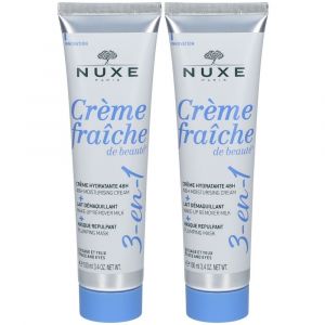 Nuxe Cr&egrave;me fra&icirc;che de beaut&eacute;&reg; 3-en-1, Cr&egrave;me Hydratante 48h, Lait D&eacute;maquillant, Masque Repulpant