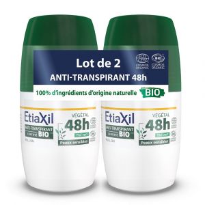 Etiaxil - Déodorant Anti-transpirant Végétal - Transpiration Modérée - Certifié BIO - Aisselles - 48h - Parfum Thé vert - Roll On - Lot de 2
