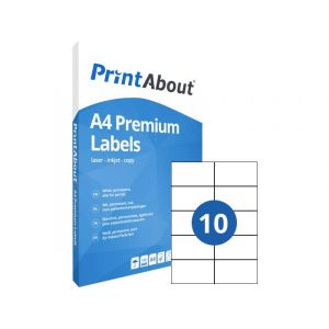 PrintAbout Premium A4 feuille d'autocollants 10 par feuille (105mm x 57mm)