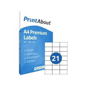 PrintAbout Premium A4 feuille d'autocollants 21 par feuille (70mm x 42.3mm)