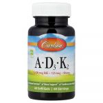 Carlson, Vitamines A - D3 - K2, 60&nbsp;capsules molles