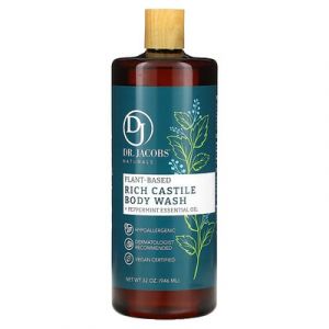 Dr. Jacobs Naturals, Gel douche riche à base de plantes, Huile essentielle de menthe poivrée, 946 ml