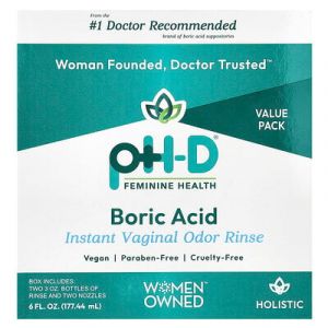 pH-D Feminine Health, Acide borique, Rinçage vaginal instantané, 2 flacons et 2 buses, 177,44 ml
