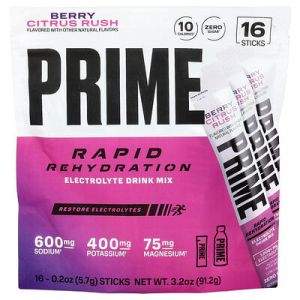 Prime Hydration, R&eacute;hydratation rapide, M&eacute;lange &agrave; boire enrichi en &eacute;lectrolytes, Baies et agrumes, 16 sticks, 5,7 g chacun