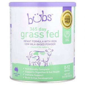 Aussie Bubs, 365 jours d'animaux nourris &agrave; l'herbe, formule pour nourrissons avec du fer en poudre &agrave; base de lait de vache, 0-12 mois, 567 g