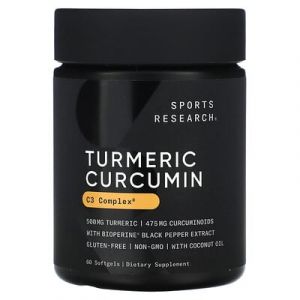Sports Research, Curcumine de curcuma, 500&nbsp;mg, 60&nbsp;capsules &agrave; enveloppe molle