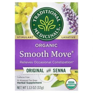 Traditional Medicinals, Smooth Move® biologique, Original au sené, Sans caféine, 16 sachets de thé emballés, 32 g