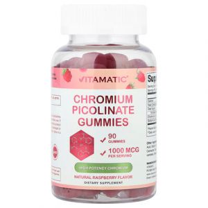 Vitamatic, Gommes au picolinate de chrome, Framboise, 90 gommes