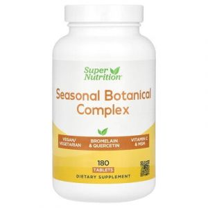 Super Nutrition, Complexe v&eacute;g&eacute;tal saisonnier avec querc&eacute;tine, brom&eacute;la&iuml;ne, vitamine&nbsp;C, curcuma et gingembre, 180&nbsp;comprim&eacute;s