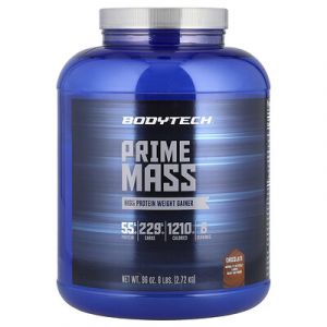 BodyTech, Prime Mass, Complément de prise de masse riche en protéines, Chocolat, 2,72 kg