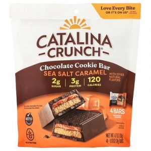 Catalina Crunch, Barre biscuit&eacute;e au chocolat, Sel de mer et caramel, 4 barres, 34 g pi&egrave;ce