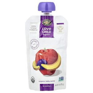Love Child Organics, Nature's Path, Purée de bébé biologique, 6 mois+, Pommes, bananes, myrtilles américaines, 113 g