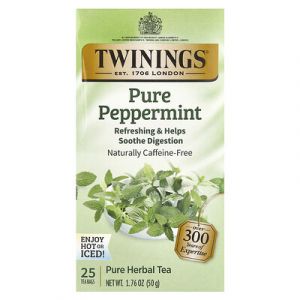 Twinings, Tisane pure, Menthe poivrée pure, Sans caféine, 25 sachets de thé, 50 g
