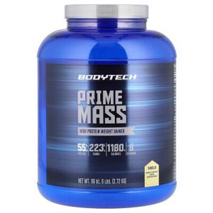 BodyTech, Prime Mass, Complément de prise de masse riche en protéines, Vanille, 2,72 kg