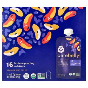Cerebelly, Purée de bébé biologique, Patate douce aux haricots noirs et à l'huile d'avocat, 6 sachets, 113 g pièce