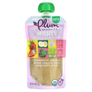 Plum Organics, Mighty Food Group Blend, Tots, Fraise, Banane, Yaourt grec, Chou fris&eacute;, Amarante, Avoine, 113&nbsp;g