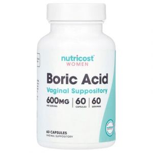 Nutricost, Femmes, Acide borique, Suppositoire vaginal, 600 mg, 60 capsules