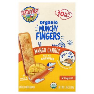 Earth's Best, Munchy Fingers biologique, En-cas au ma&iuml;s souffl&eacute;, 10 mois et plus, Mangue et carotte, 30 g