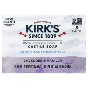 Kirk's, Barre de savon de Castille &agrave; l'huile de noix de coco 100 % premium, Lavande et vanille, 3 barres, 113 g pi&egrave;ce