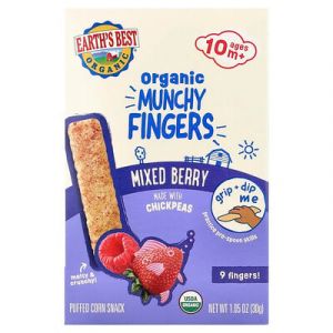 Earth's Best, Munchy Fingers biologique, En-cas au maïs soufflé, 10 mois et plus, Mélange de baies, 30 g