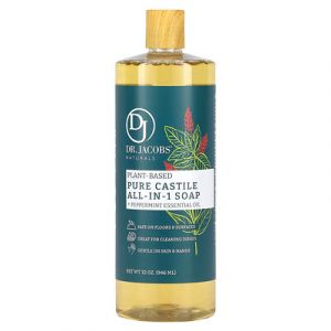 Dr. Jacobs Naturals, Savon de Castille tout-en-un à base de plantes, huile essentielle de menthe poivrée, 946 ml