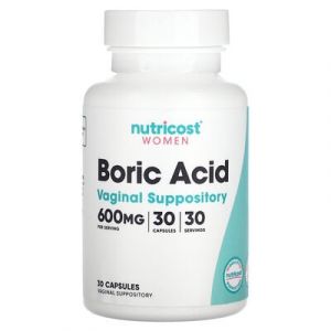 Nutricost, Femmes, Acide borique, Suppositoire vaginal, 600 mg, 30 capsules