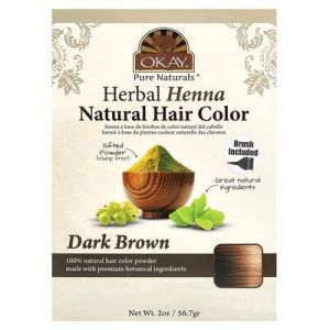 Okay Pure Naturals, Coloration capillaire naturelle au henné à base de plantes, Châtain foncé, 56,7 g