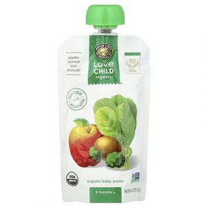 Love Child Organics, Nature's Path, Purée de bébé biologique, 6 mois+, Pommes, épinards, kiwi, brocoli, 113 g