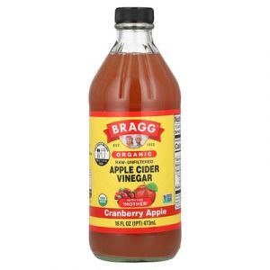 Bragg, Vinaigre de cidre de pomme biologique avec la &ldquo;m&egrave;re&rdquo;, Canneberge et pomme, 473 ml
