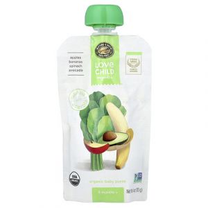 Love Child Organics, Nature's Path, Pur&eacute;e de b&eacute;b&eacute; biologique, 6 mois+, Pommes, bananes, &eacute;pinards, avocat, 113 g